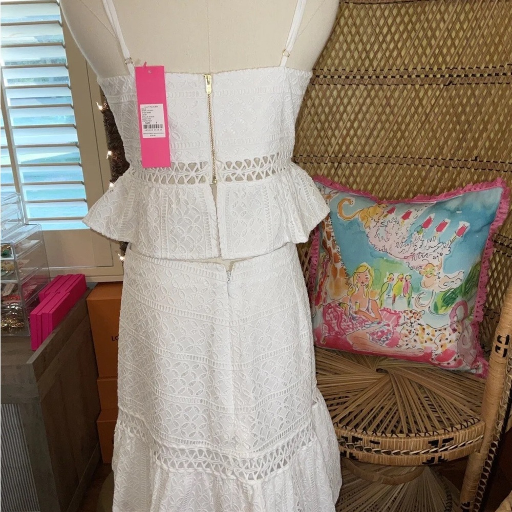Lilly Pulitzer NWT Jan Peplum Crop Top & Skirt Set White Eyelet $228 Size 6 - Picture 11 of 15